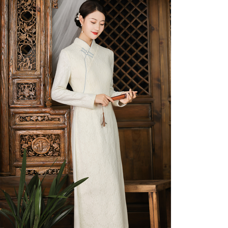 羊毛蕾丝奥黛年轻款加厚改良旗袍
