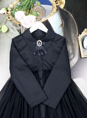 店铺转项经营全场甩卖女童春秋黑色长袖纯棉蓬蓬裙衬衫式连衣裙