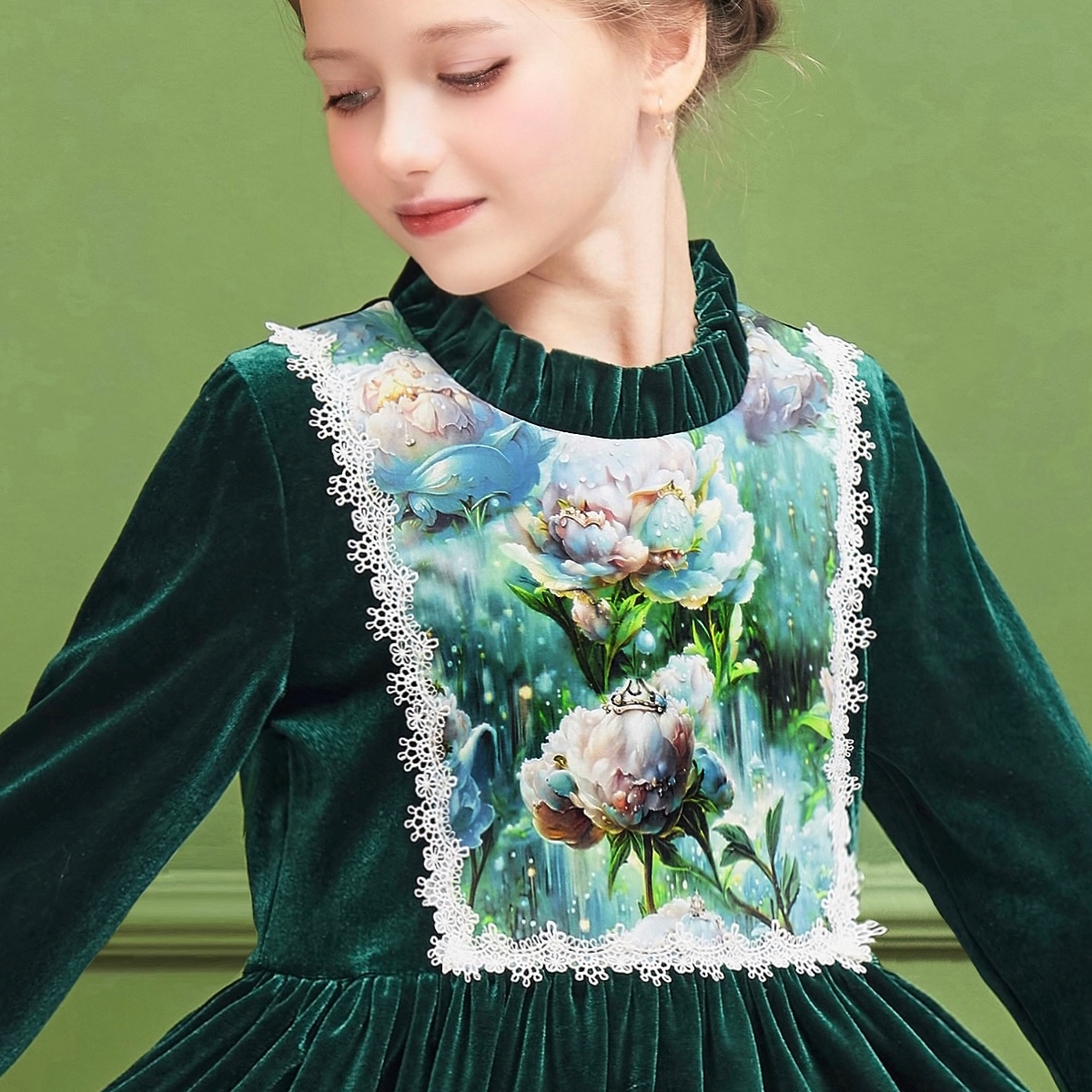 女童秋冬新款丝绒法式长袖连衣裙