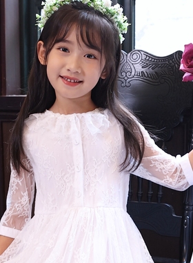 店铺转项经营全场甩卖女童夏装白色蕾丝连衣裙短袖系扣连衣裙