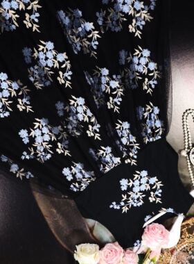 店铺转项经营全场甩卖女童夏装背心裙刺绣绣花黑色雪纺碎花花朵