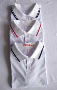 新款夏季莱卡棉白色学生校服上衣白色领短袖中性款
