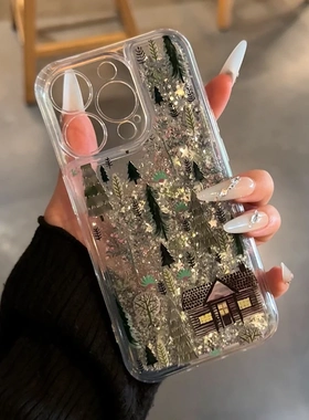 适用iPhone16流沙手机壳苹果14promax小米15新年圣诞opporeno12房子森林vivox100s荣耀200华为mate60冬pura70