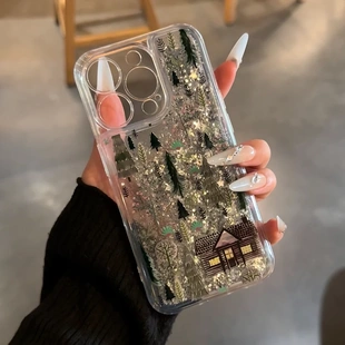 适用iPhone16流沙手机壳苹果14promax小米15新年圣诞opporeno12房子森林vivox100s荣耀200华为mate60冬pura70