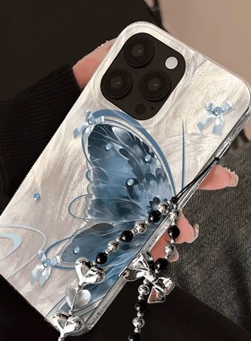黑蓝蝴蝶适用iphone16pro手机壳vivo羽纱s18华为mate60新款苹果15个性x100保护套x50防摔oppo高级p70小米14女