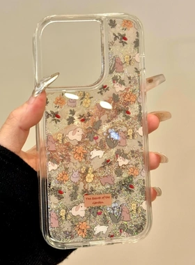 适用iPhone16流沙手机壳苹果14promax小米15新款高级opporeno12碎花兔子vivox100x200荣耀200华为mate70女p60