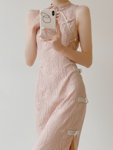 无袖 Srose 温婉妃红复古新中式 少女旗袍改良款 显瘦惊艳粉色连衣裙