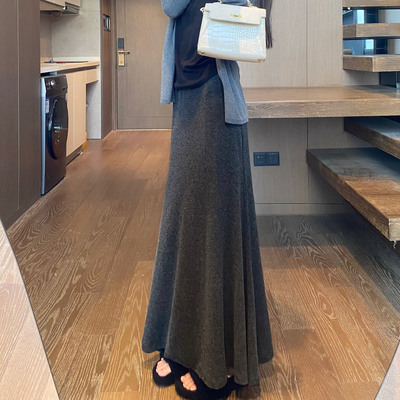 灰色鱼尾裙女秋冬季长裙百搭