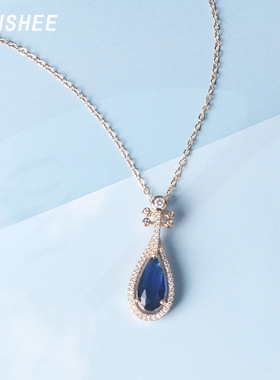 国潮琵琶吊坠锁骨链蓝宝石项链秋冬锆石装饰毛衣项链新款2024爆款