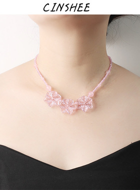 粉色水晶新款女士甜美风通透项链
