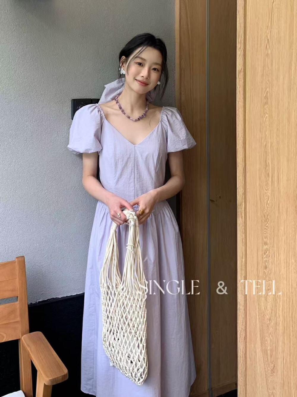 single韩单2025春季新款时尚百搭显瘦V领短袖连衣裙女长裙25176