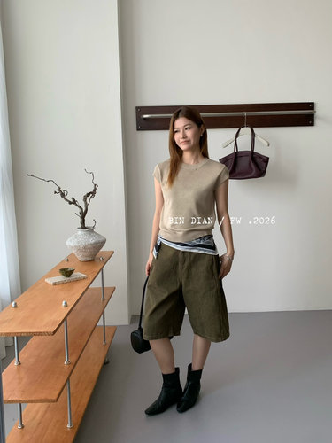 缤典2026秋季新款时尚百搭圆领无袖针织背心女宽松显瘦马甲66535