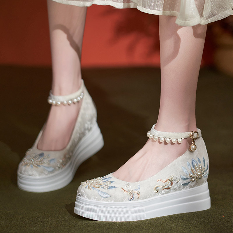 春秋款古装旗袍鞋平底内增高汉服鞋厚底刺绣花鞋复古风松糕底古风,女鞋,时尚休闲鞋,淘宝优惠券,粉丝福利购,淘宝优惠卷