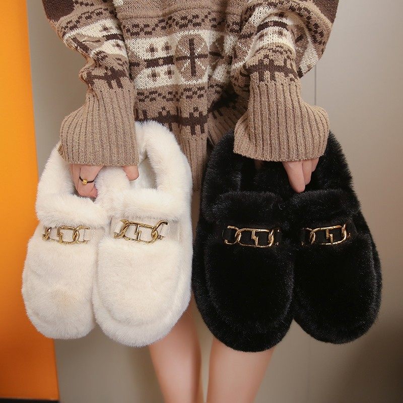 爆款家居毛毛鞋女增高懒人一脚蹬高级感外穿休闲鞋厚底加绒豆豆鞋,女鞋,棉鞋,淘宝优惠券,粉丝福利购,淘宝优惠卷