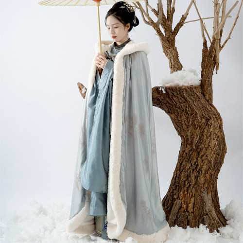原创汉服氛围感加绒加厚斗篷现