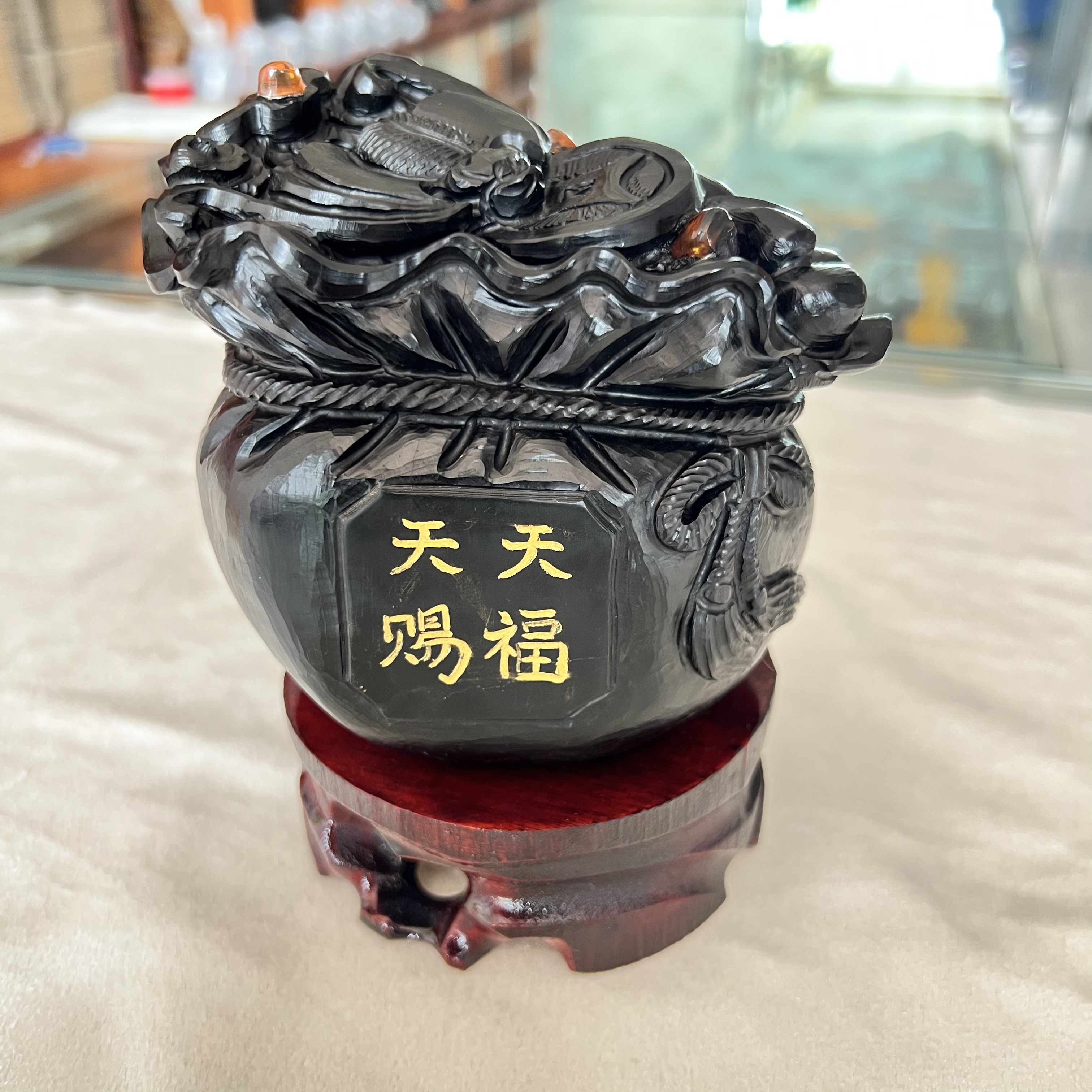 抚顺煤精福袋摆件茶台茶宠办公桌