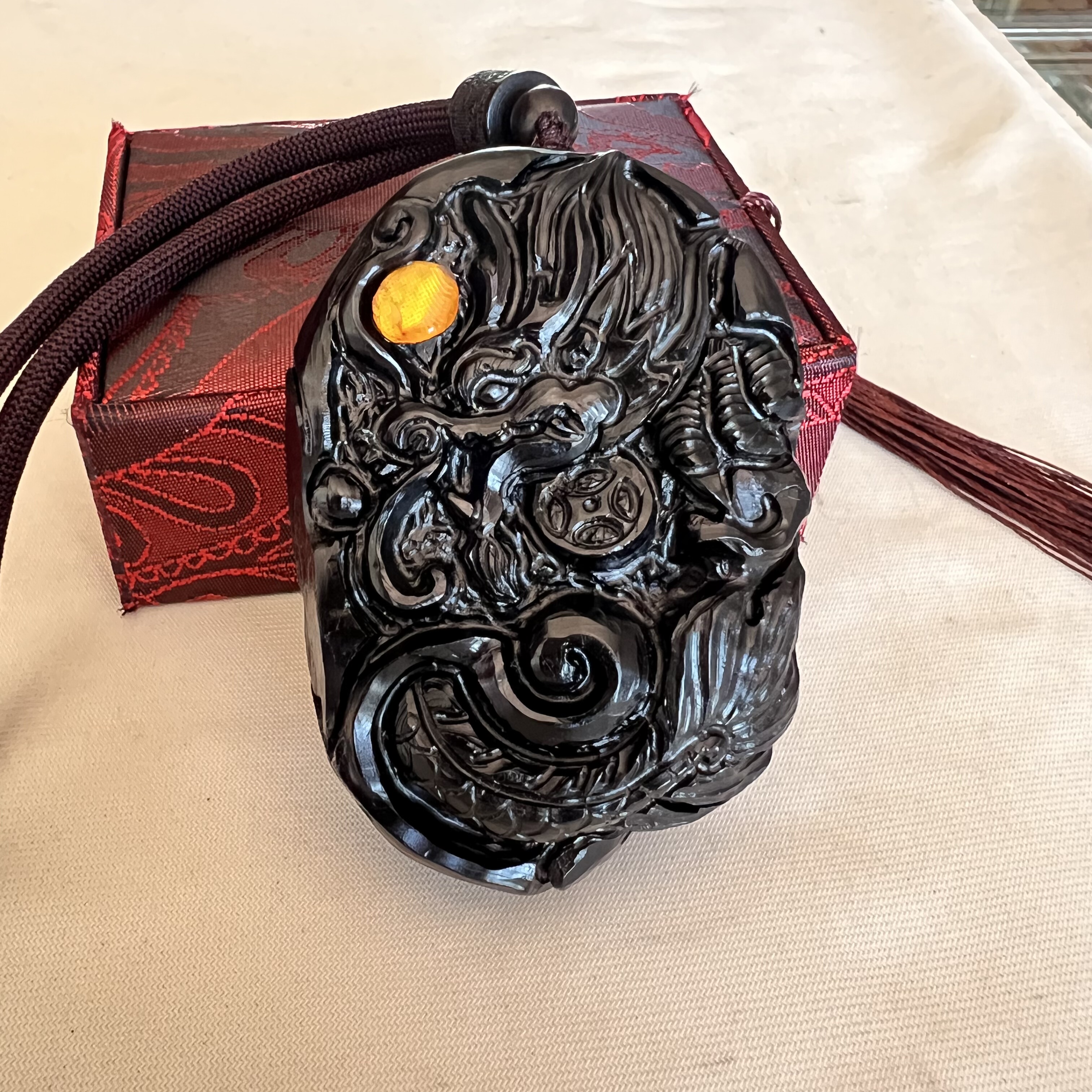抚顺煤精龙如意手把件挂件吊坠