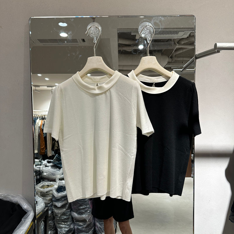 秋新短袖后破洞显瘦针织T恤女图片