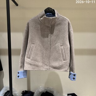 欧洲站2026秋季新款立领双面呢大衣开叉中长款半裙两件套女526