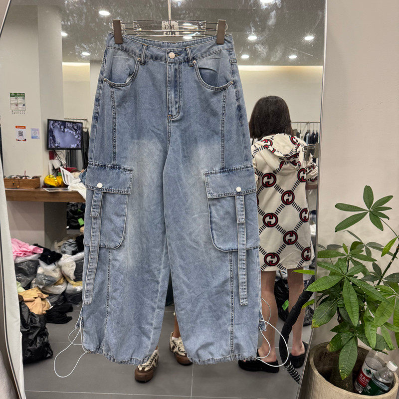 欧洲站2026夏季新款时尚高腰工装风多口袋束脚牛仔裤女款欧货