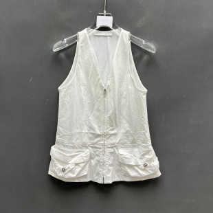 工装 时尚 风V领挂脖马甲女拉链口袋上衣3309 新款 欧洲站2026春季