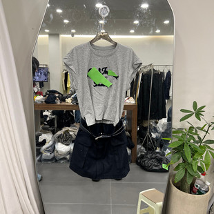 欧洲站2026新款时尚圆领配腰带印花修身短袖T恤连衣裙女款欧货