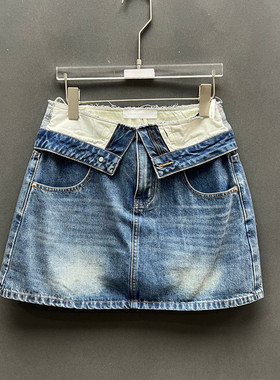 欧洲站2026春季新款时尚复古牛仔风高腰A字半身短裙女包臀裙M996