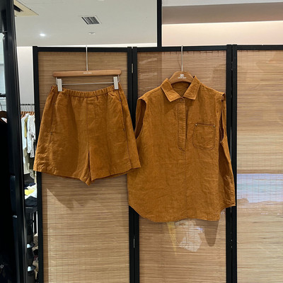 欧洲站夏季无袖衬衫短裤套装女