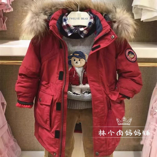 圣诞新年红色派克厚长款 男中大童25冬款 90羽绒服外套 小熊童装 特价