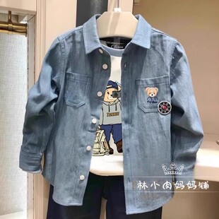 現(xiàn)貨25年春秋款 中大童襯衣百搭外套 小熊男童休閑寬松全棉牛仔襯衫