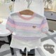 T恤中大童休闲百搭上衣 甜美条纹针织短袖 25年夏款 小熊女童装