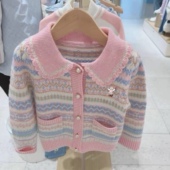 中大童舒适翻领毛衣外套 甜美多彩针织开衫 小熊女童装 秋冬款