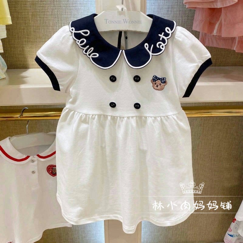 现货25年夏款小熊女童装婴童款海军领polo短袖连衣裙纯棉短袖裙子