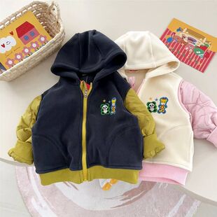 【林小肉】日系小熊童装25秋冬新款男女童刺绣连帽双面摇粒绒外套