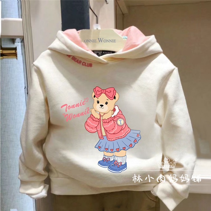小熊童装24秋冬款女童纯棉印花连帽卫衣毛圈休闲帽衫TWMW84T52K