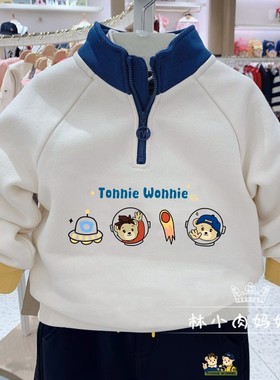 小熊童装24秋冬新款男童半拉链保暖休闲加绒休闲卫衣214T07B