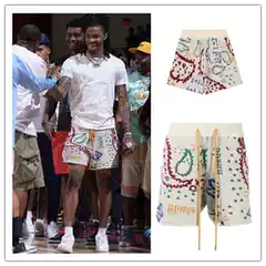High-Quality Rhude Morant Style Colorful Paisley American High Street Sports Loose Knit Five-Point Shorts