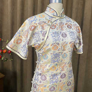 【荷韵】锦暮溪入秋上新古法全开襟手工旗袍一片式双层织锦缎旗袍