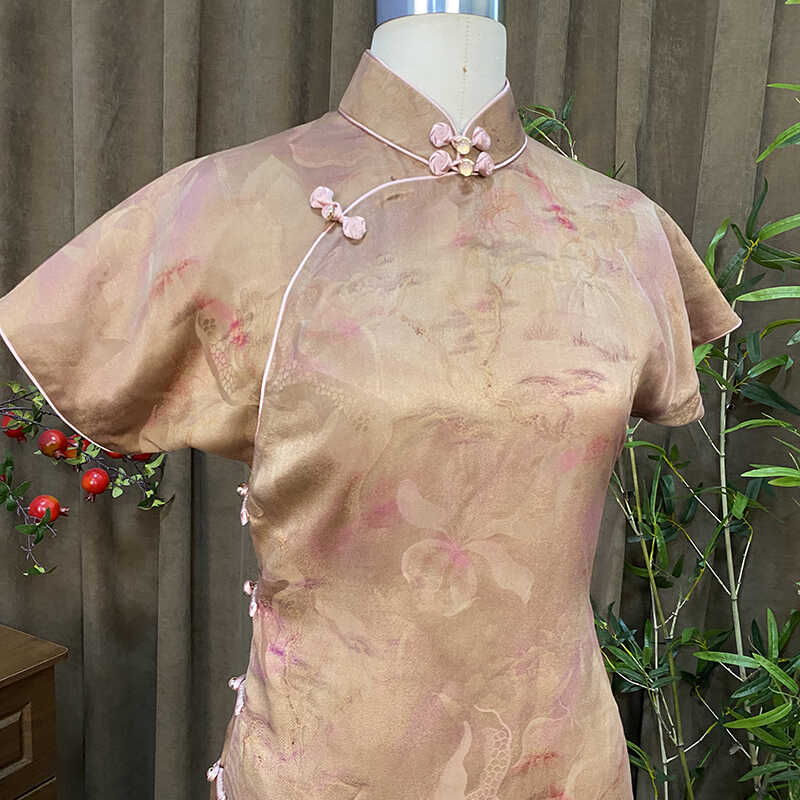 【拾花季】锦暮溪新品夏全手工古法开襟旗袍红云纱无省花萝128长