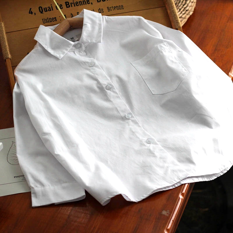 儿童白色长袖衬衣春夏季2025新款男童女童宽松白衬衫韩版表演服装