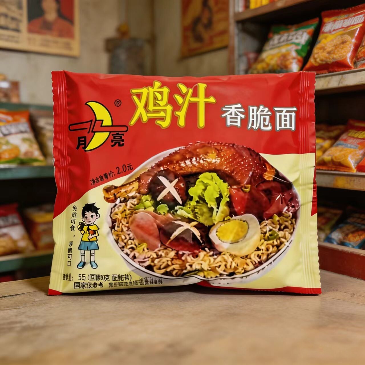 月亮牌鸡汁香脆面干吃面陕西汉中特产8090后儿时怀旧零食85克包邮