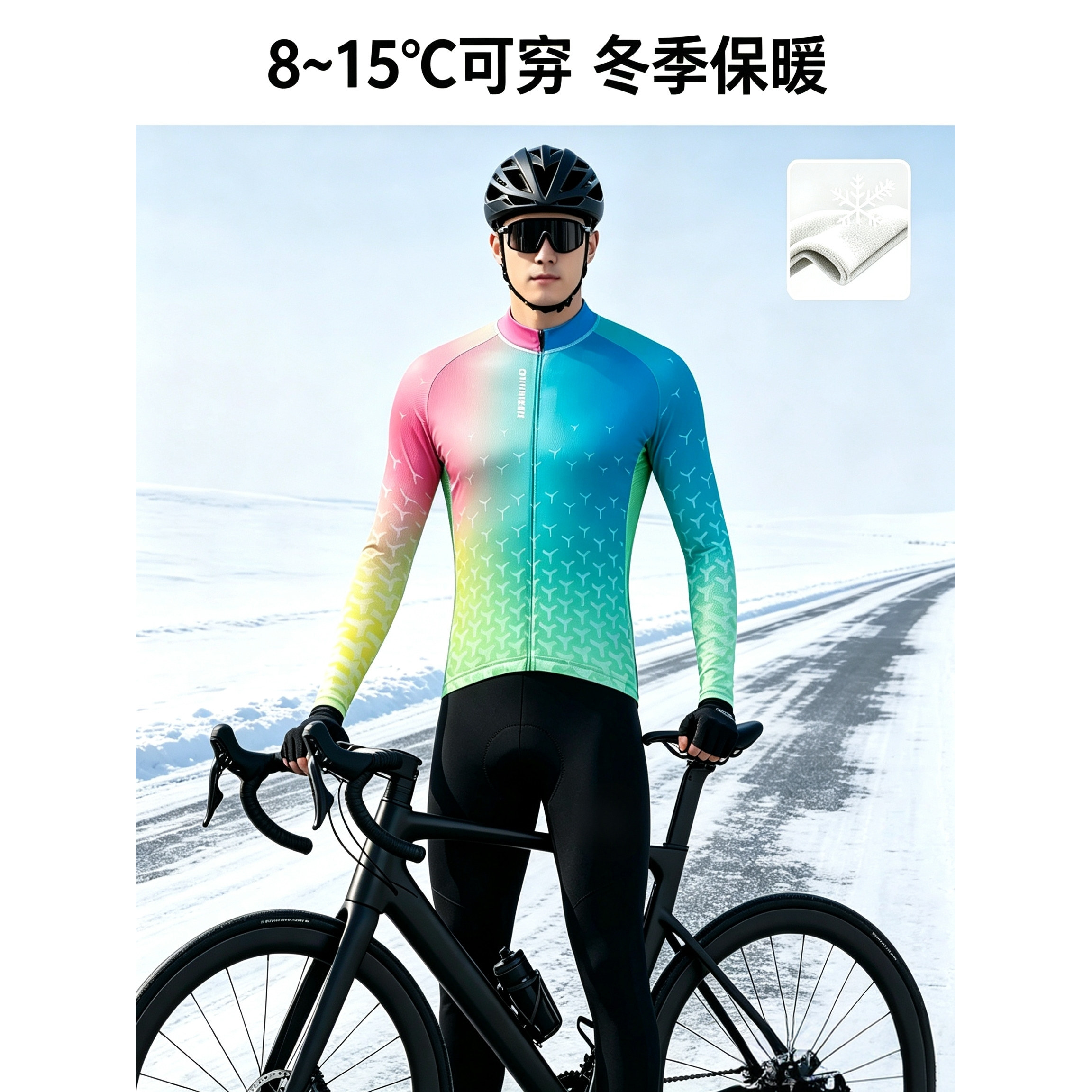 加大码加肥秋冬山地自行车公路车长袖抓绒骑行服套装定制订做 男