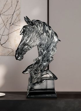 极光骏影水晶质感新中式马到功成摆件开业乔迁装饰客厅办公室书房