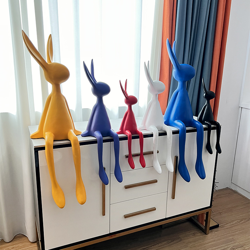 创意网红卡通坐姿长耳兔子摆件简约现代客厅电视柜酒柜桌面装饰品