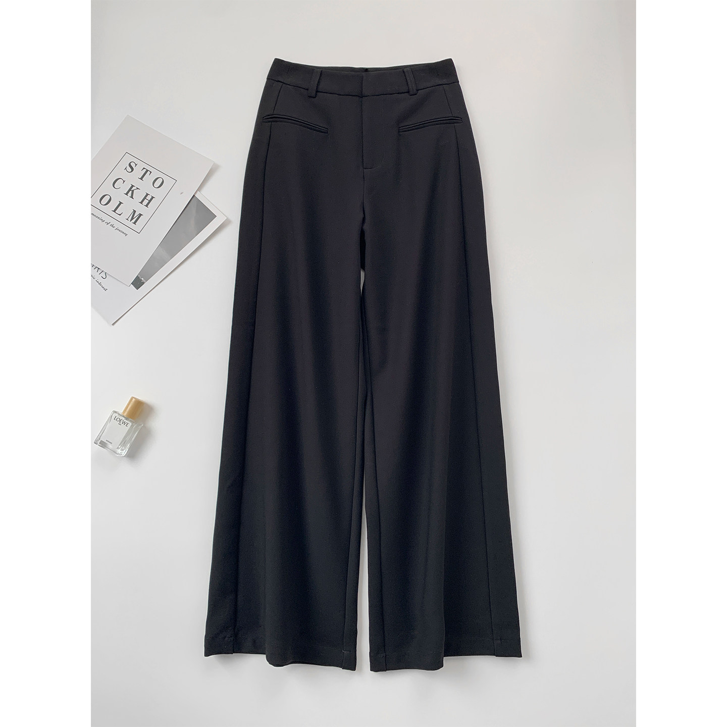 黑色西装阔腿裤女秋季新款高级老钱风高腰宽松显瘦垂坠感直筒裤子