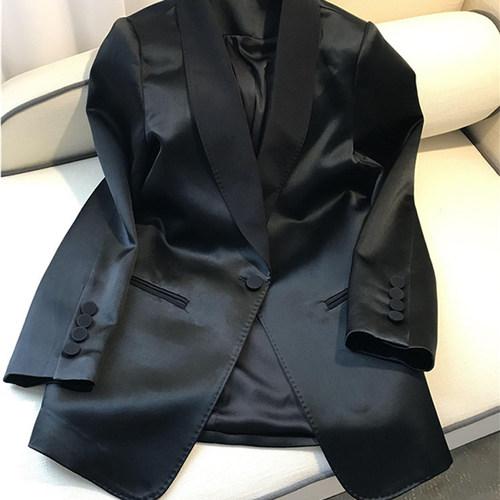 三醋酸小西装外套女2026春夏新款休闲黑色高级感缎面气质西服上衣