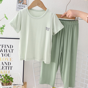 儿童莫代尔睡衣夏季中大童短袖长裤空调服夏款男童女童家居服套装