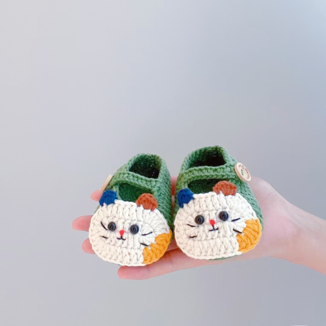 可爱小猫咪手工编织成品宝宝鞋新生婴幼儿针织软底毛线鞋系带不掉