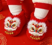 新年礼物 1岁 喜庆手工醒狮纳福宝宝鞋 婴儿满月百天周岁宴软底鞋