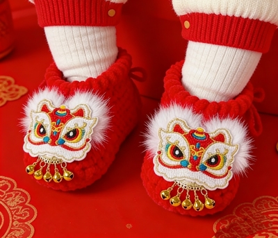 新年礼物 喜庆手工醒狮纳福宝宝鞋婴儿满月百天周岁宴软底鞋0-1岁
